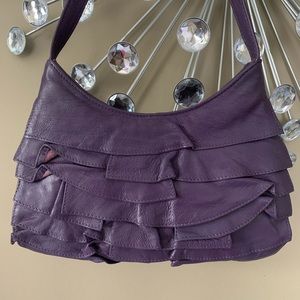 Small Purple Leather Ruffled Shoulder Bag